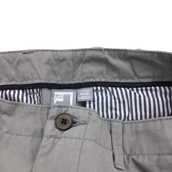 JCP Mens Gray Pants Size 34 x 30 2Ply Twill 100% Cotton Flat Front Straight Leg - Picture 4 of 4